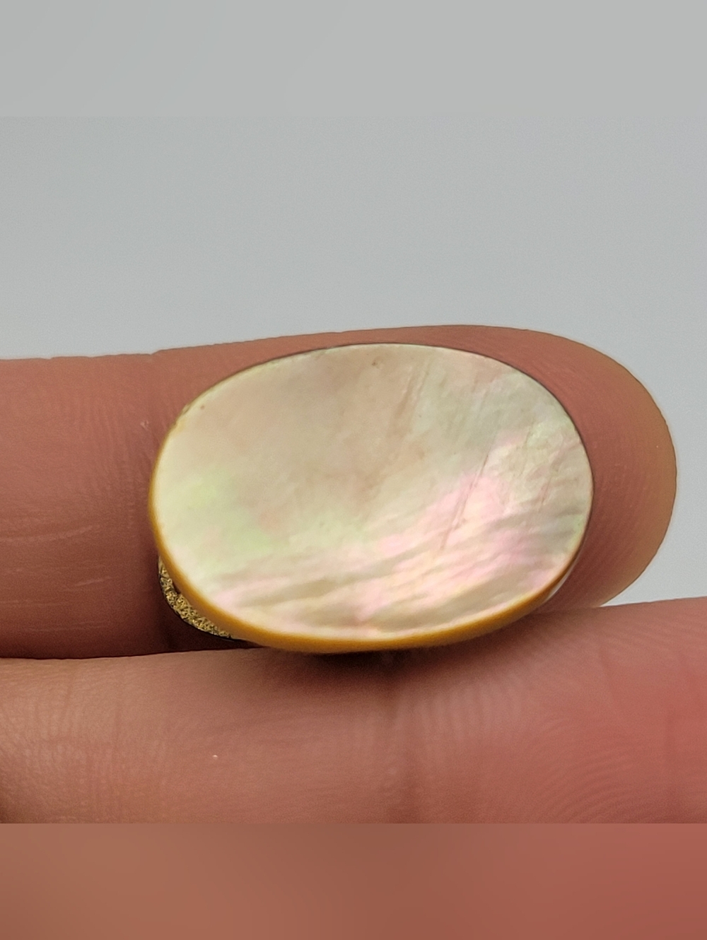 Vintage Mother of Pearl Oval Fur Clip Brooch — Iridescent MOP Dress Clip